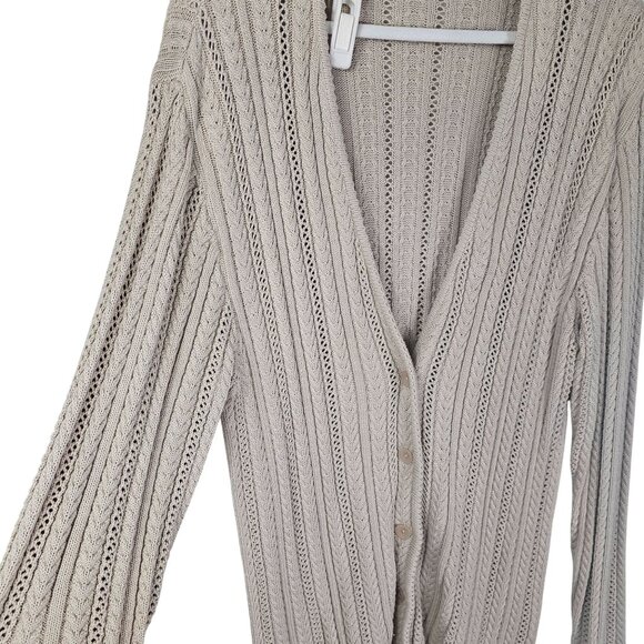 VTG 90s Talbots Beige Cable Knit Cardigan XL Cotton Fisherman Coastal Capsule - Picture 3 of 8